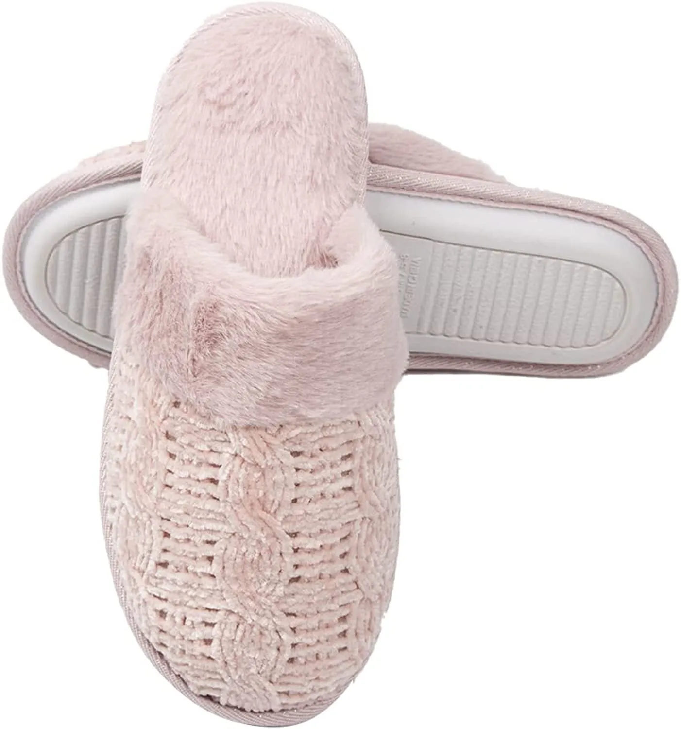 Roxoni Clog Sandals for Women – Fur Trim Slippers – Sweater Knit Slippers