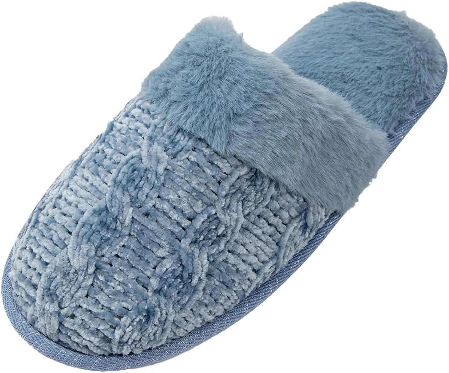 Roxoni Clog Sandals for Women – Fur Trim Slippers – Sweater Knit Slippers