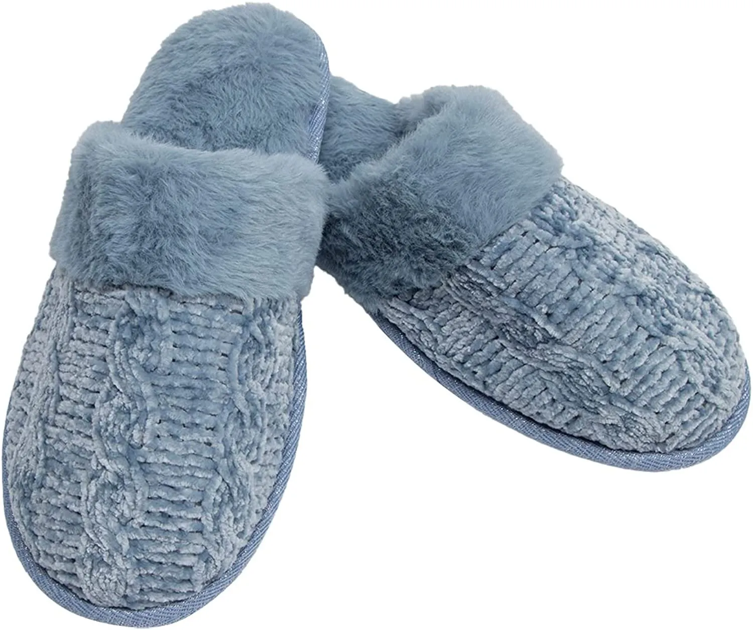 Roxoni Clog Sandals for Women – Fur Trim Slippers – Sweater Knit Slippers
