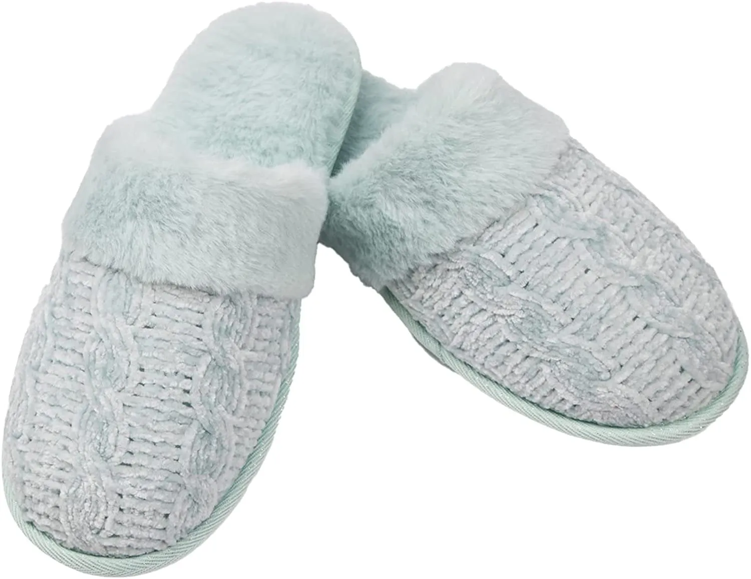 Roxoni Clog Sandals for Women – Fur Trim Slippers – Sweater Knit Slippers