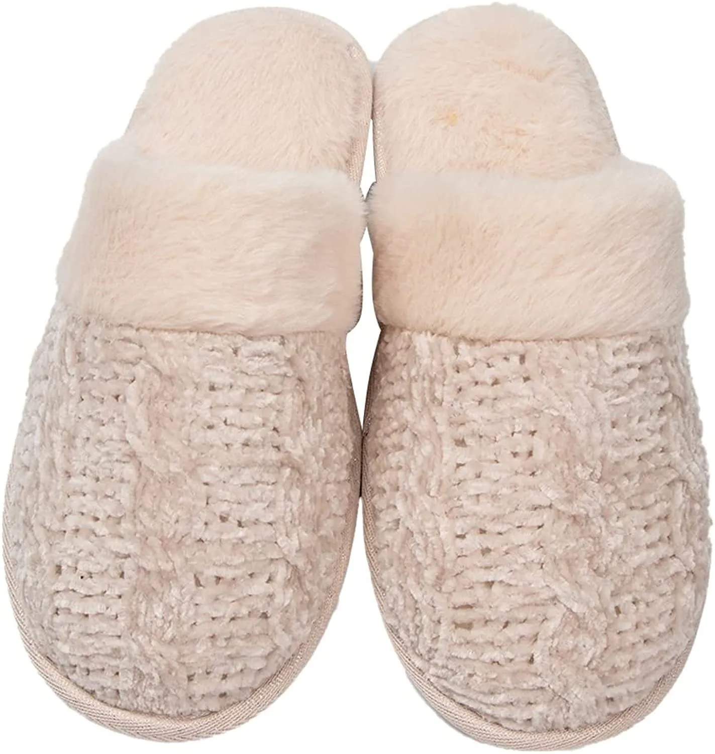 Roxoni Clog Sandals for Women – Fur Trim Slippers – Sweater Knit Slippers
