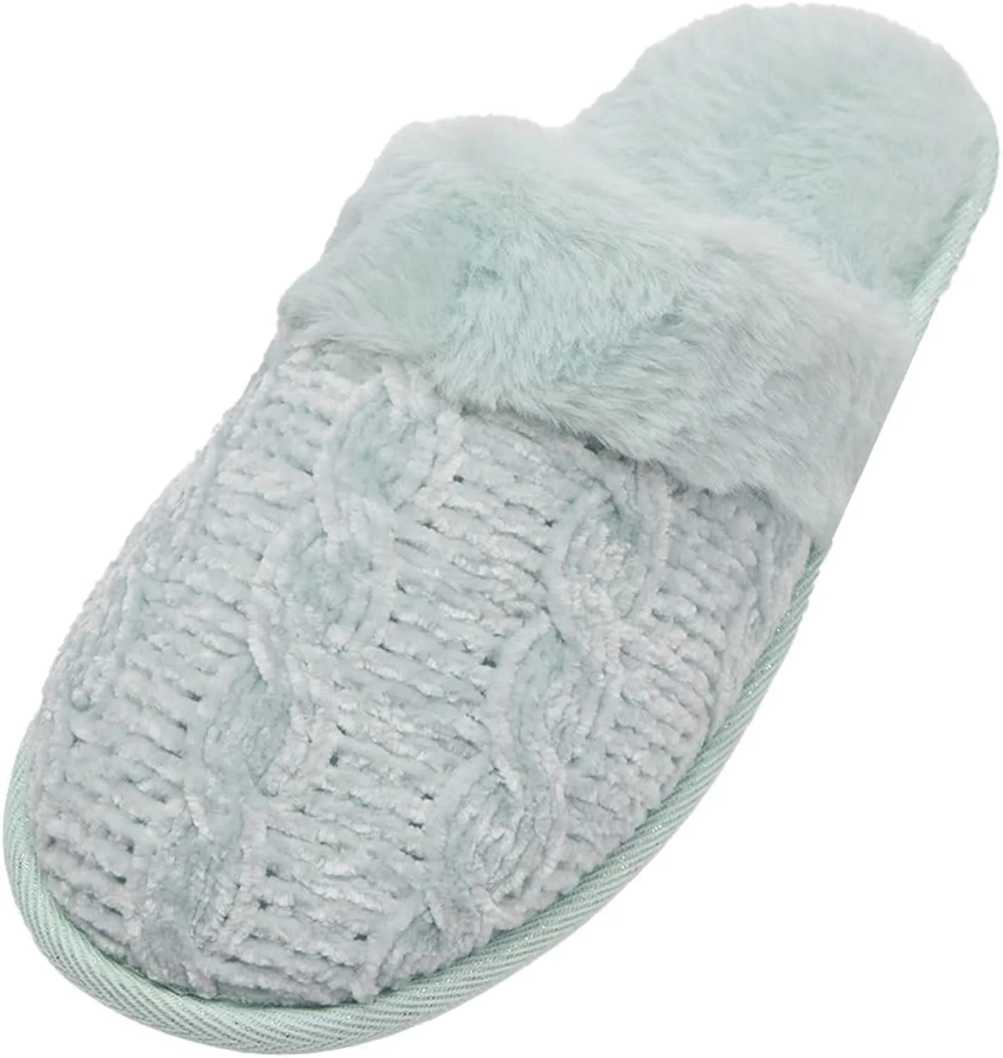 Roxoni Clog Sandals for Women – Fur Trim Slippers – Sweater Knit Slippers