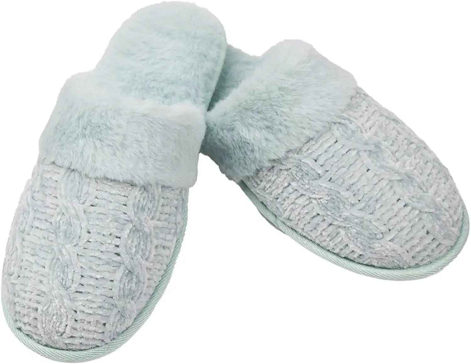 Roxoni Clog Sandals for Women – Fur Trim Slippers – Sweater Knit Slippers