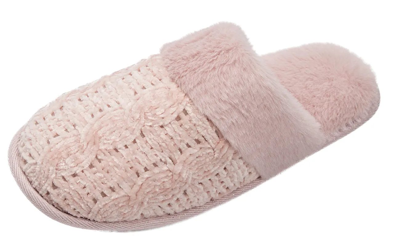 Roxoni Clog Sandals for Women – Fur Trim Slippers – Sweater Knit Slippers