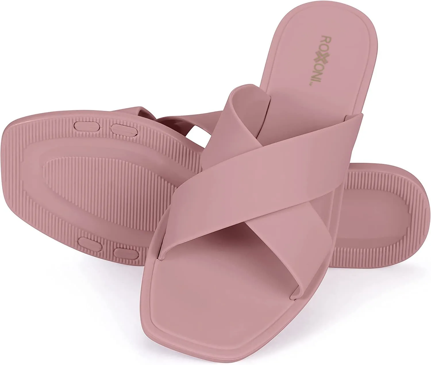 ROXONI Women Slippers Shower Pool Sandals Criss Cross Bathroom Quick Drying Slippers