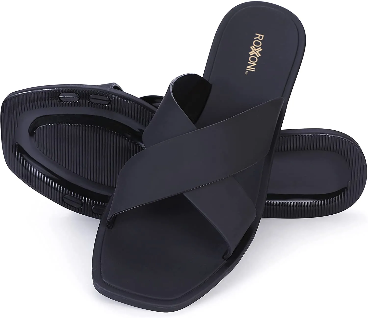 ROXONI Women Slippers Shower Pool Sandals Criss Cross Bathroom Quick Drying Slippers
