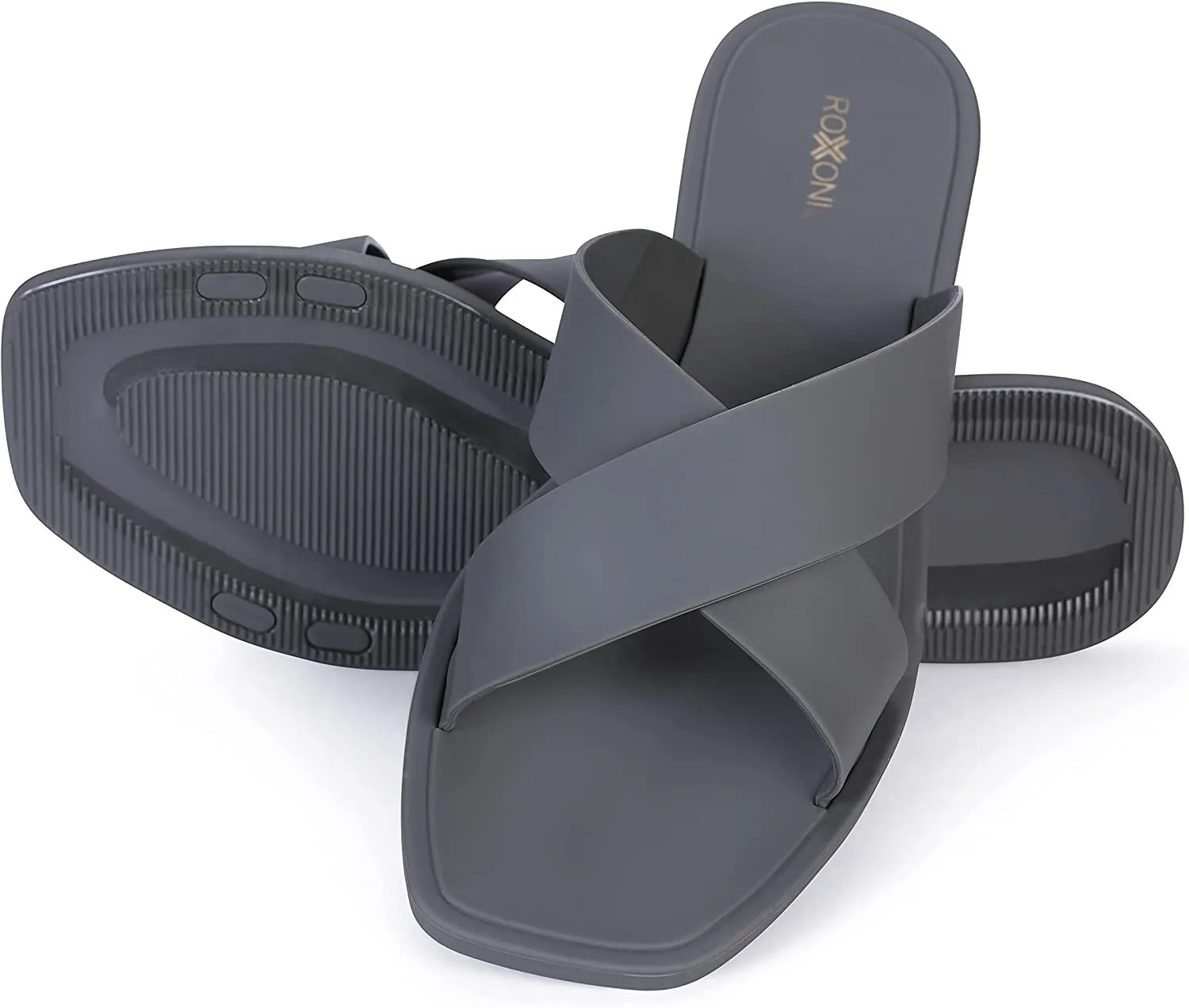 ROXONI Women Slippers Shower Pool Sandals Criss Cross Bathroom Quick Drying Slippers