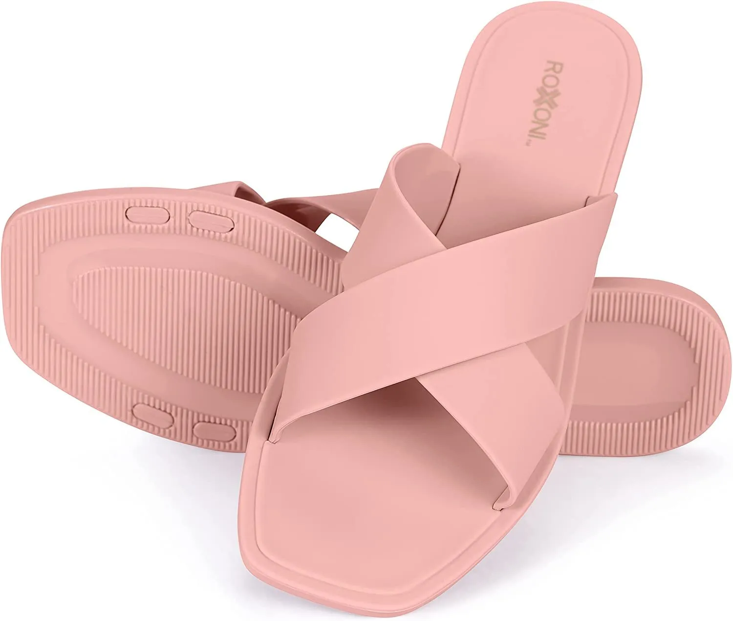 ROXONI Women Slippers Shower Pool Sandals Criss Cross Bathroom Quick Drying Slippers