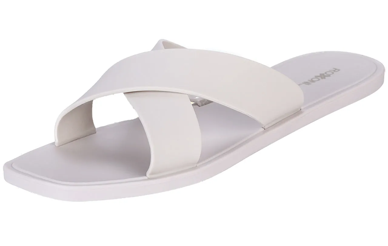 ROXONI Women Slippers Shower Pool Sandals Criss Cross Bathroom Quick Drying Slippers