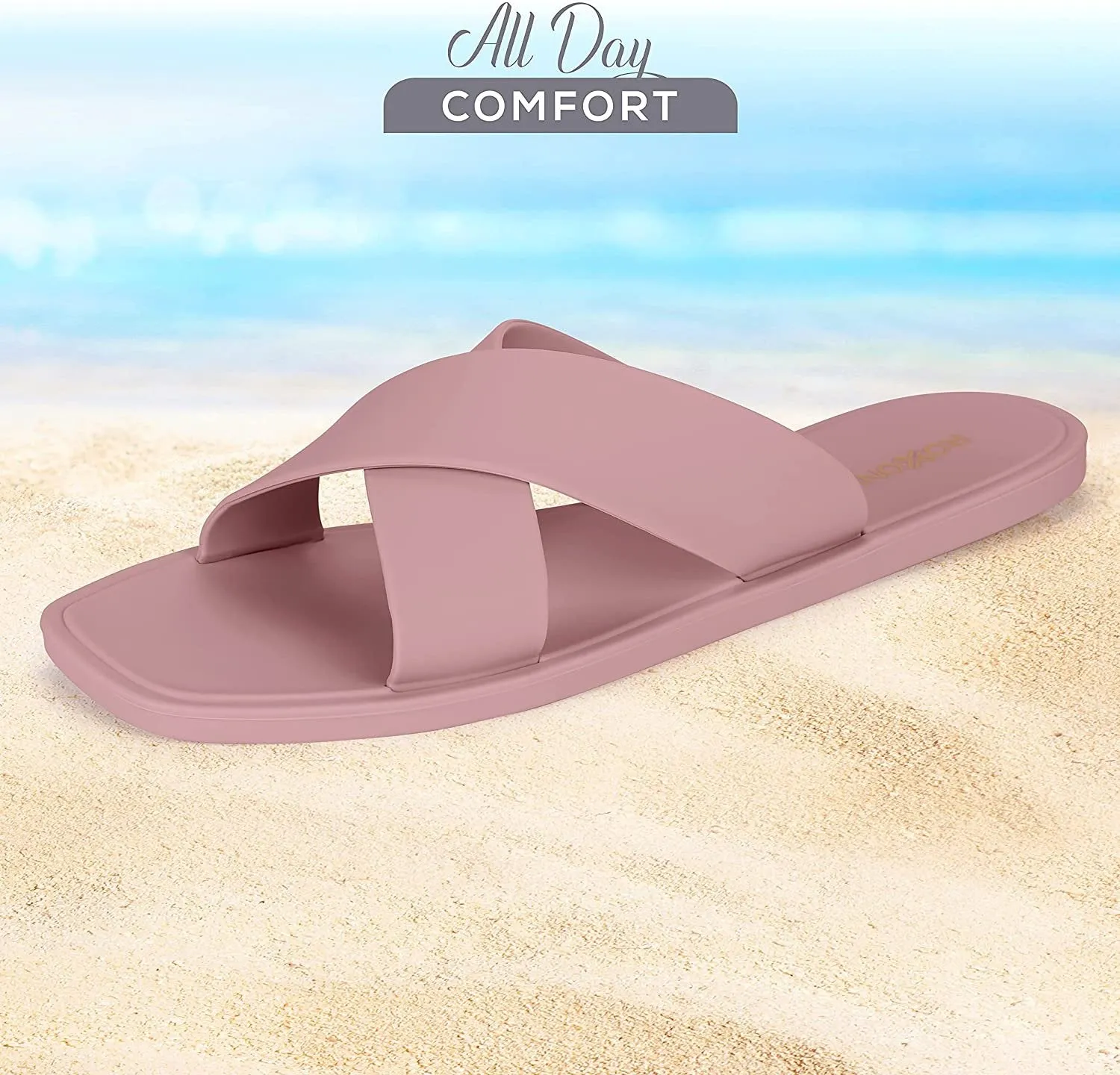ROXONI Women Slippers Shower Pool Sandals Criss Cross Bathroom Quick Drying Slippers
