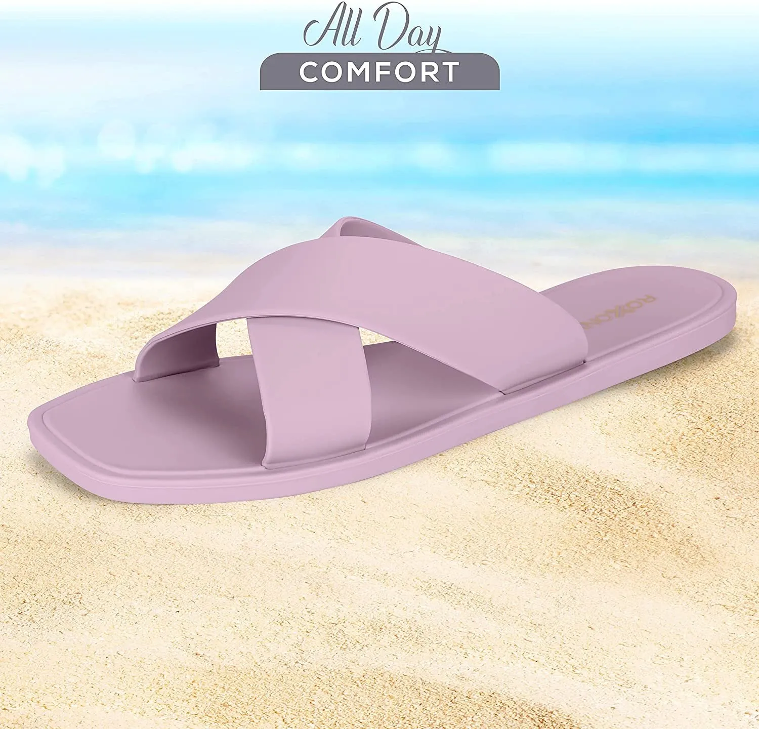 ROXONI Women Slippers Shower Pool Sandals Criss Cross Bathroom Quick Drying Slippers