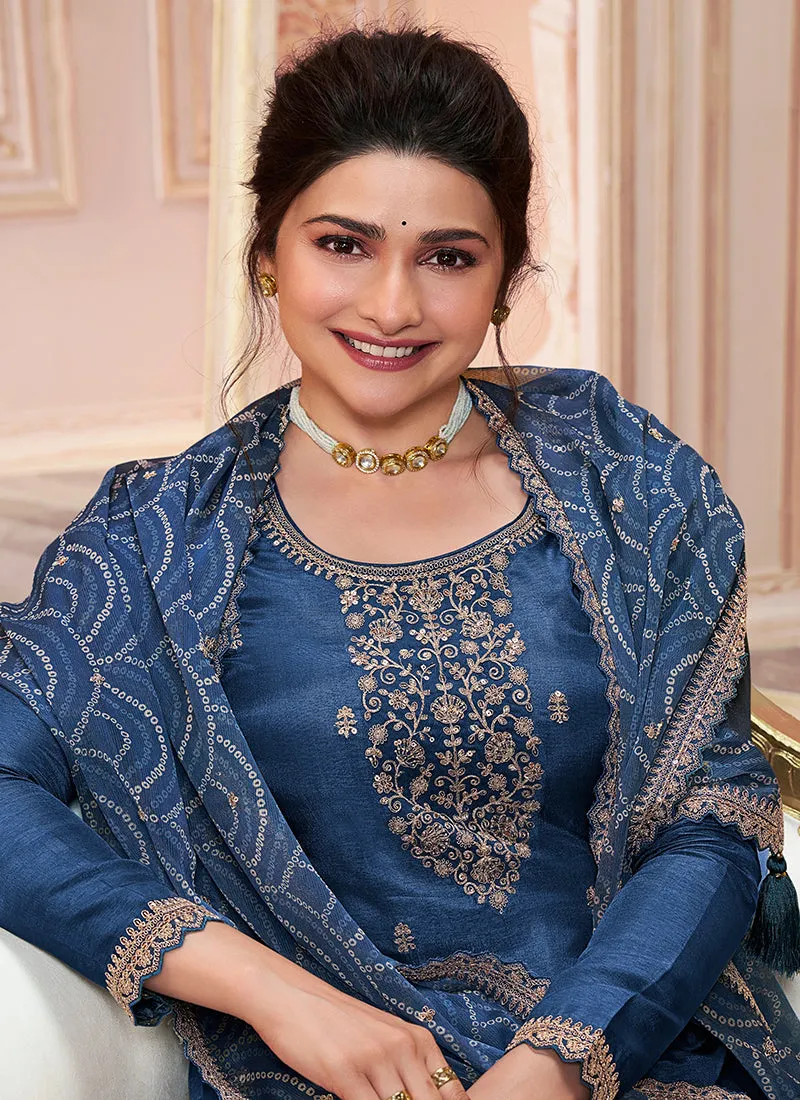 Royal Blue Embroidered Pakistani Pant Style Suit