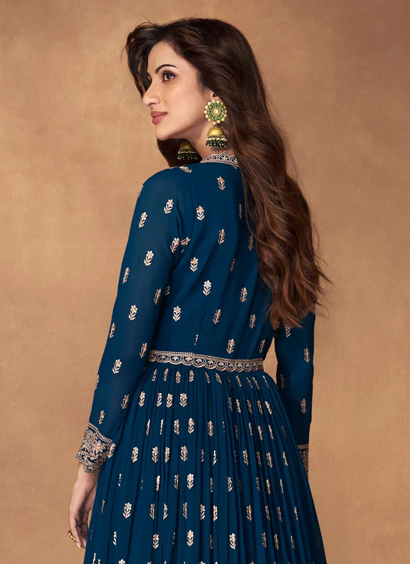 Royal Blue Embroidery Slit Style Traditional Anarkali Lehenga Suit
