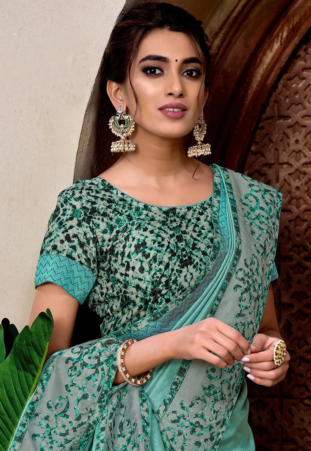 Sea Blue Two Tone Embroidered Silk Saree