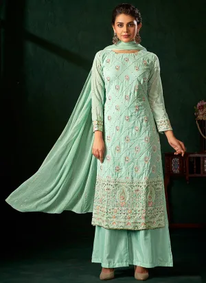 Sea Green Multi Embroidery Traditional Palazzo Suit