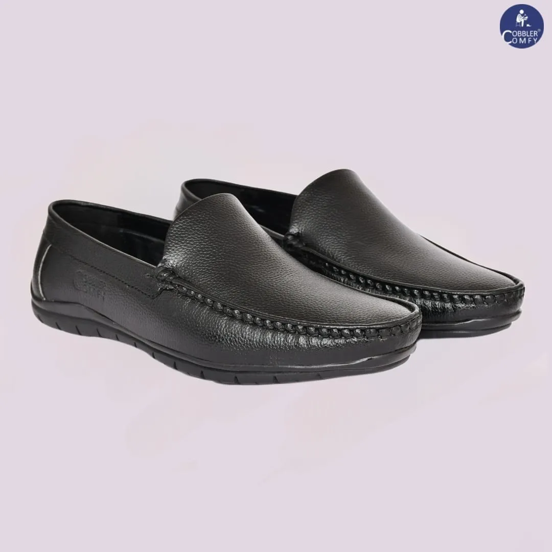 Seamless Moccasin for Men with Double Stitch Pattern | Black