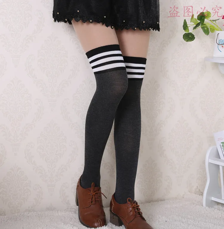 Sexy Black White Striped Long Socks Women Over Knee Thigh High Socks Over The Knee Stockings For Ladies Girls Warm Knee Socks