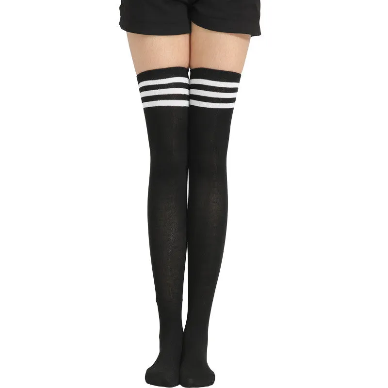 Sexy Black White Striped Long Socks Women Over Knee Thigh High Socks Over The Knee Stockings For Ladies Girls Warm Knee Socks