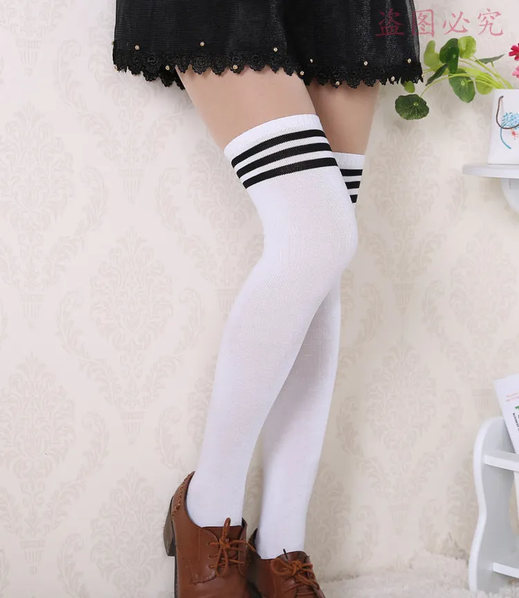 Sexy Black White Striped Long Socks Women Over Knee Thigh High Socks Over The Knee Stockings For Ladies Girls Warm Knee Socks