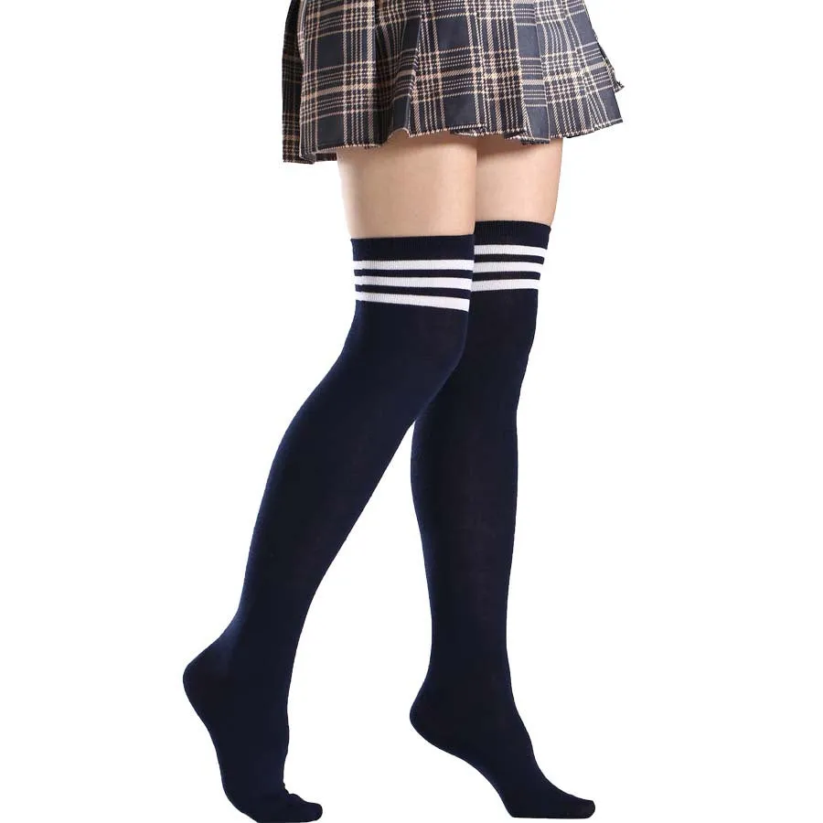 Sexy Black White Striped Long Socks Women Over Knee Thigh High Socks Over The Knee Stockings For Ladies Girls Warm Knee Socks