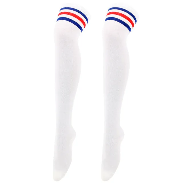 Sexy Black White Striped Long Socks Women Over Knee Thigh High Socks Over The Knee Stockings For Ladies Girls Warm Knee Socks