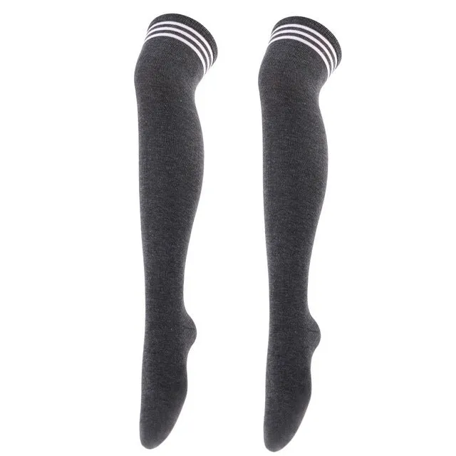 Sexy Black White Striped Long Socks Women Over Knee Thigh High Socks Over The Knee Stockings For Ladies Girls Warm Knee Socks