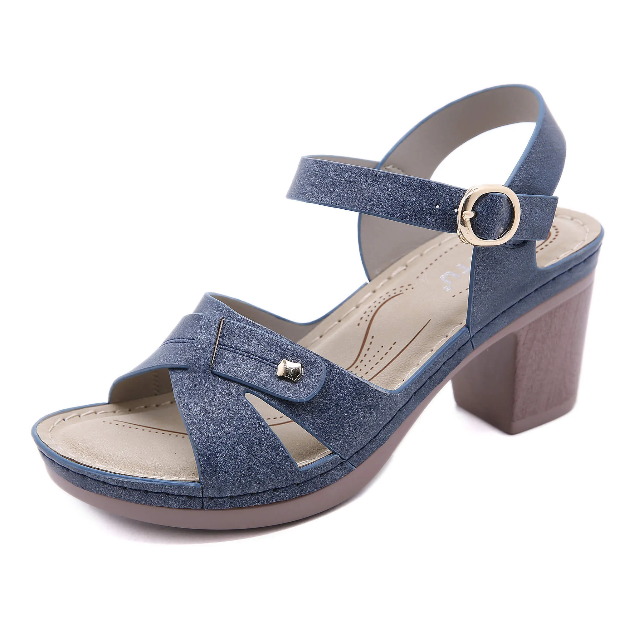 Single Metal Stud Cross Upper Heel Sandals - Siketu