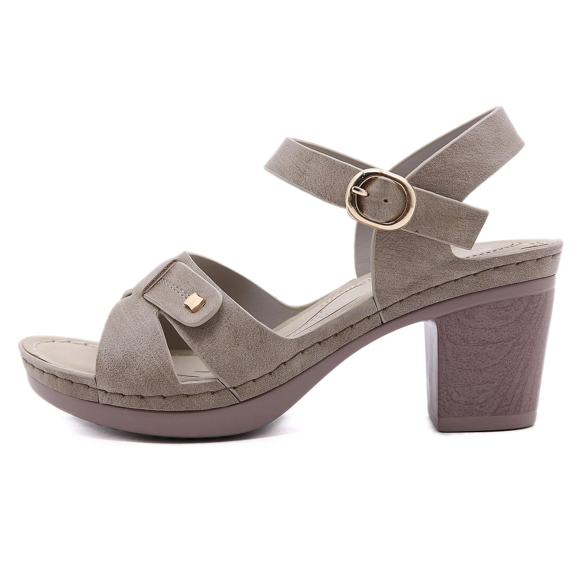 Single Metal Stud Cross Upper Heel Sandals - Siketu