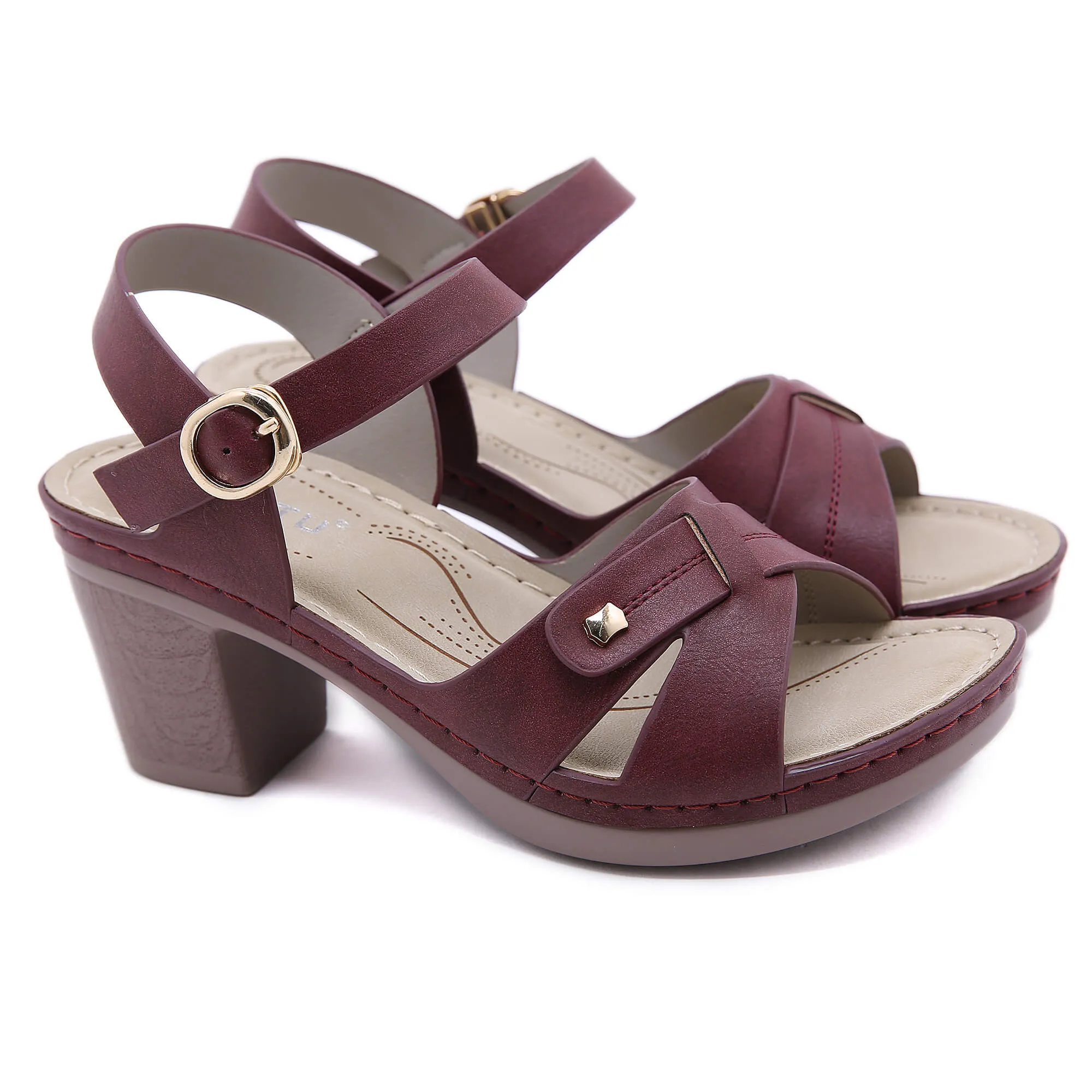 Single Metal Stud Cross Upper Heel Sandals - Siketu