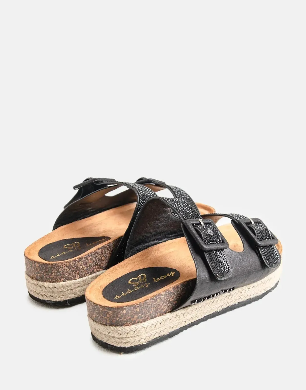Sissy Boy Double Buckle Espadrille Slide Black