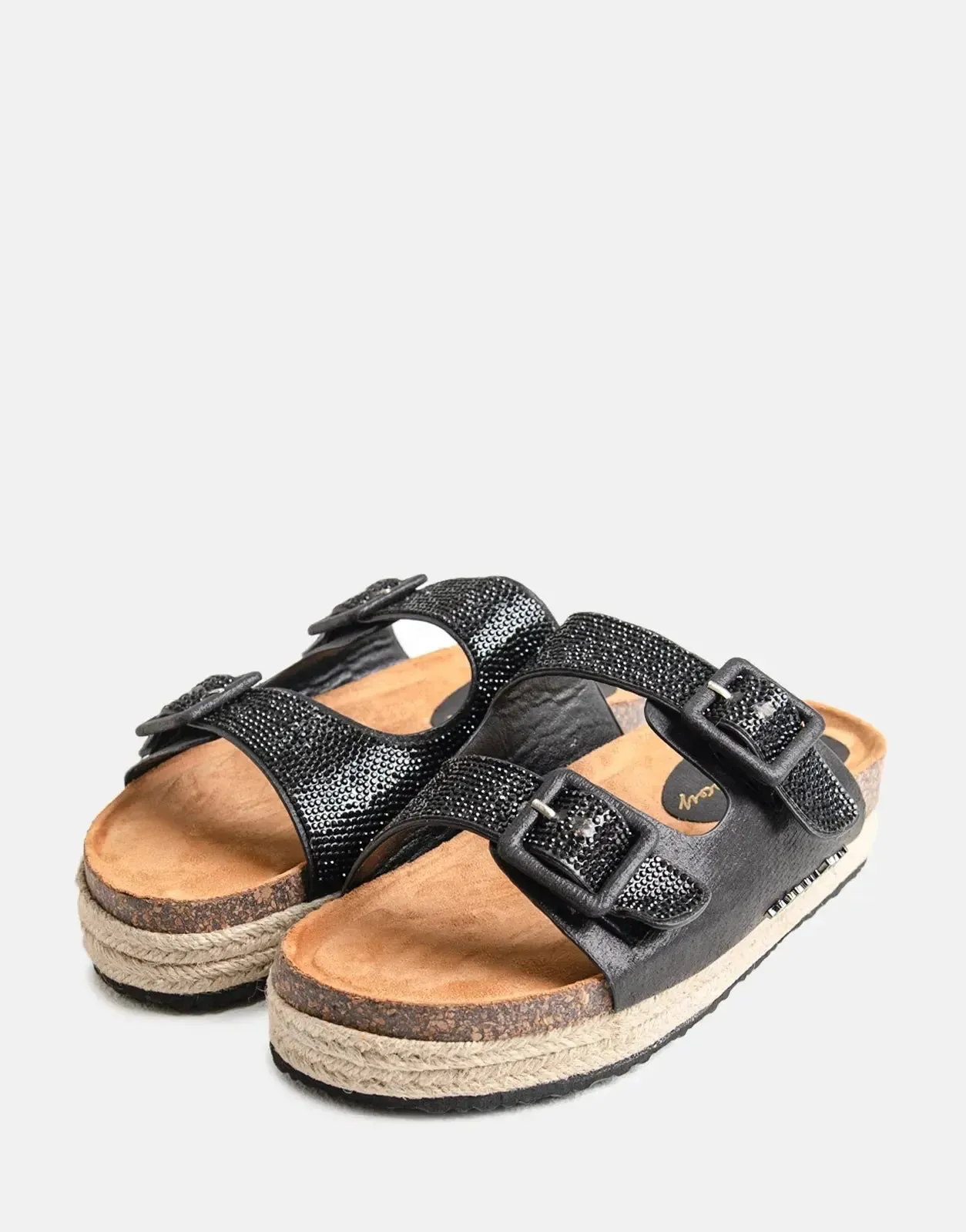 Sissy Boy Double Buckle Espadrille Slide Black