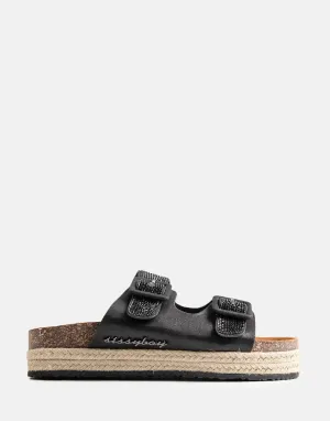 Sissy Boy Double Buckle Espadrille Slide Black