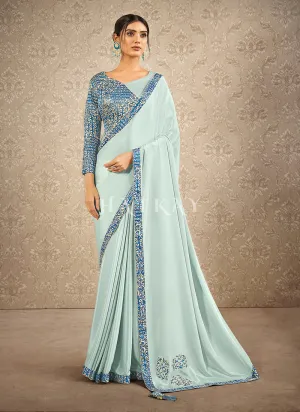 Sky Blue Digital Printed Silk Georgette Saree