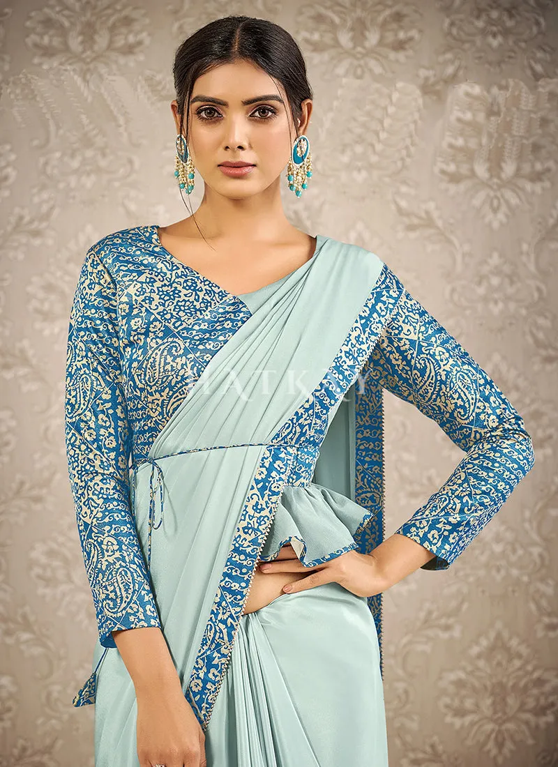 Sky Blue Digital Printed Silk Georgette Saree