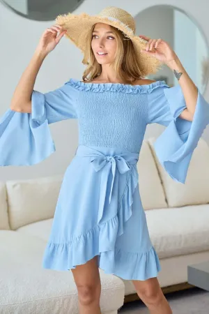 Smocked Ruffled Front Tie Mini Dress – Flirty, Feminine