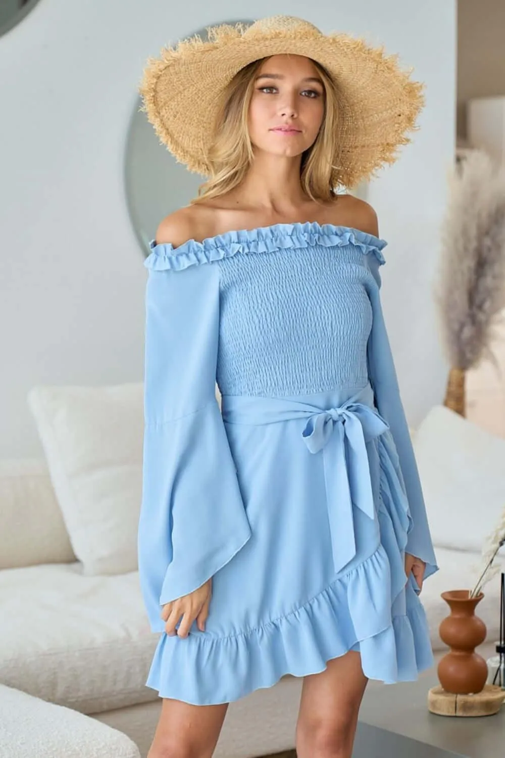 Smocked Ruffled Front Tie Mini Dress – Flirty, Feminine