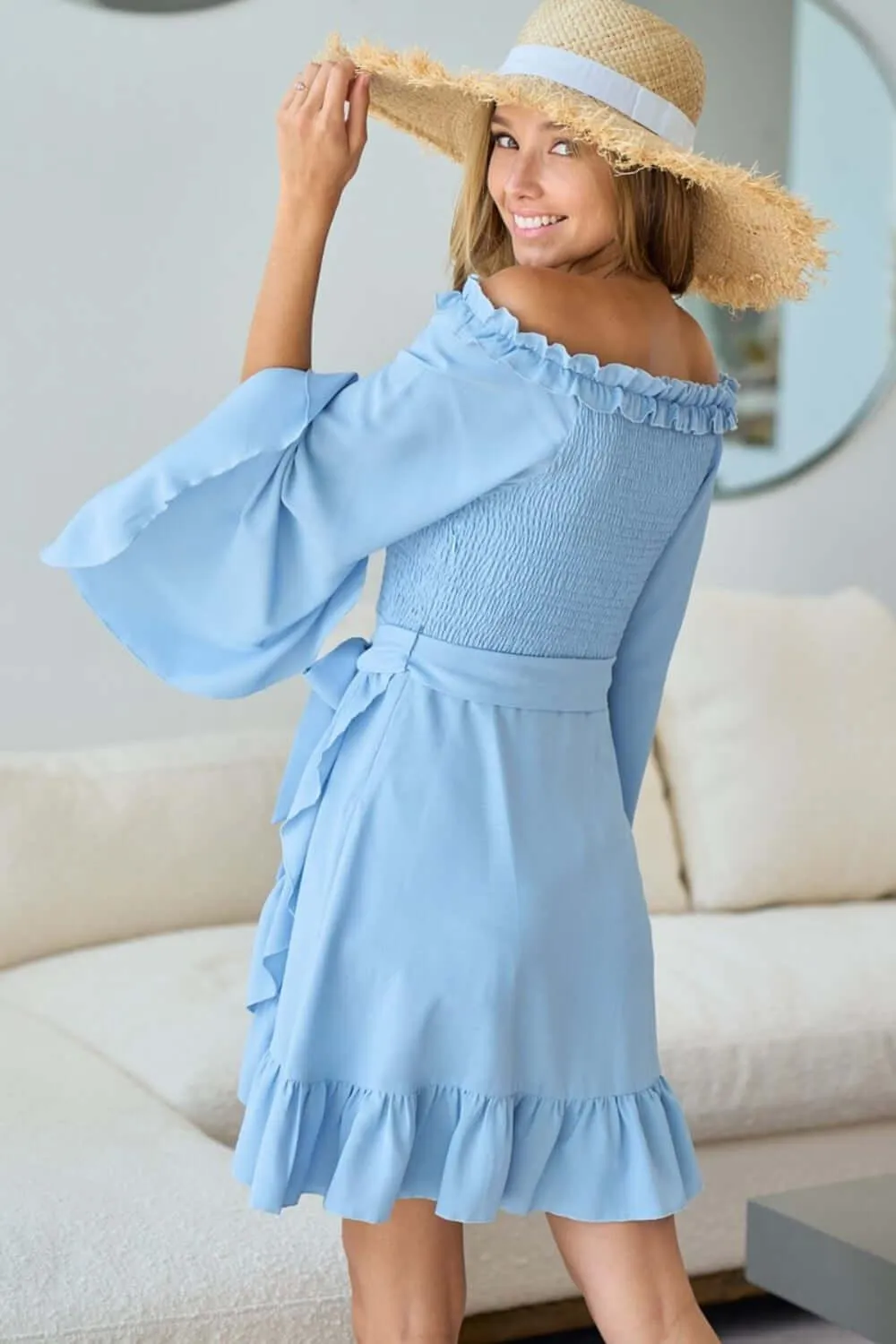 Smocked Ruffled Front Tie Mini Dress – Flirty, Feminine