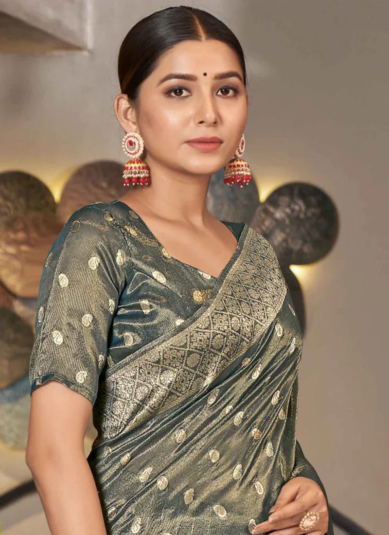 Stell Blue Jacquard Silk Festive Saree