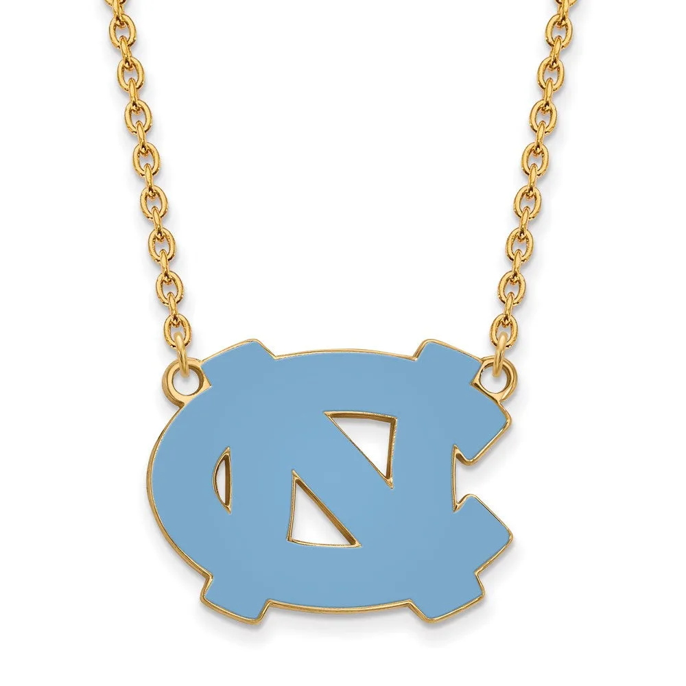 Sterling Silver Gold-plated University of North Carolina N-C Enameled Large Pendant 18 inch Necklace