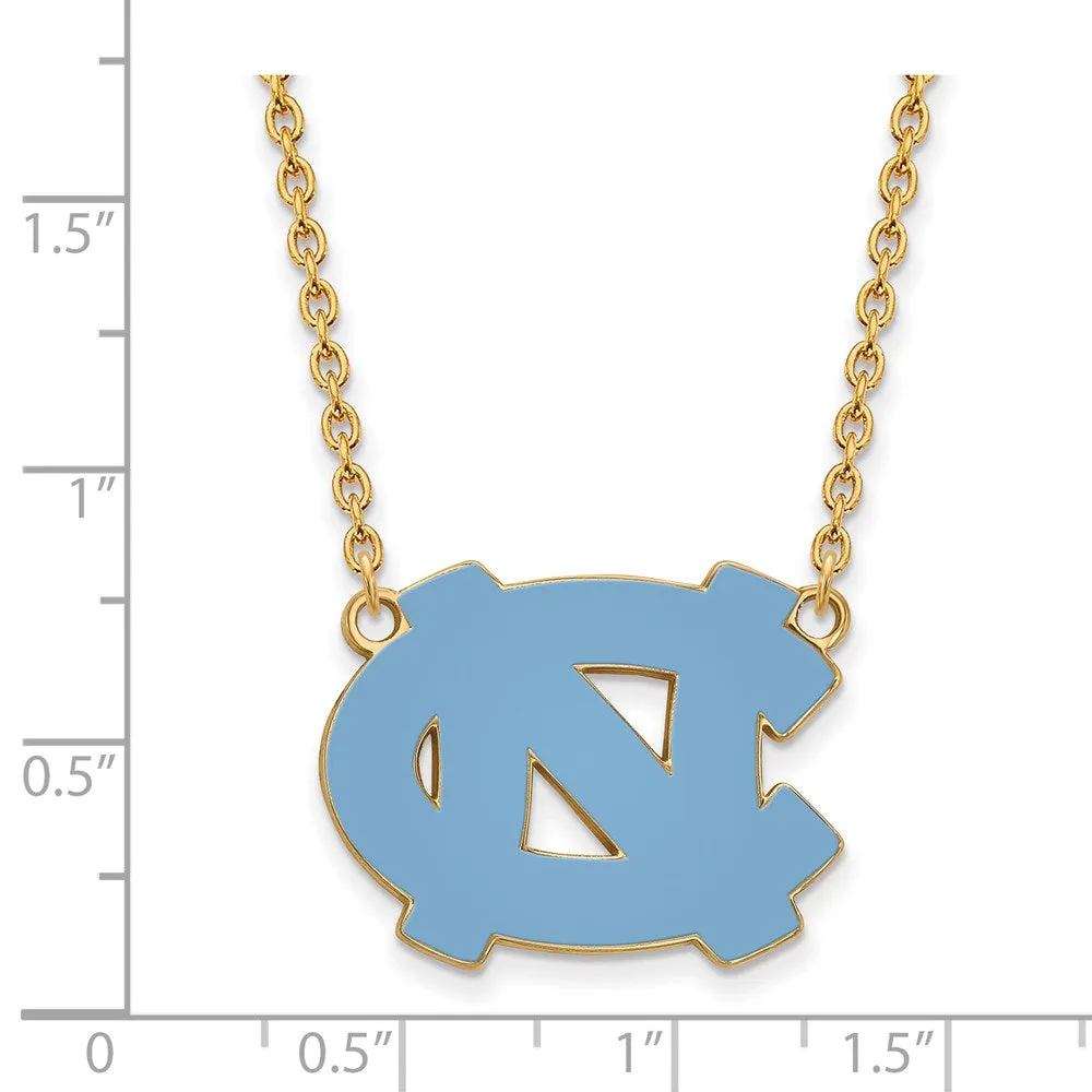 Sterling Silver Gold-plated University of North Carolina N-C Enameled Large Pendant 18 inch Necklace