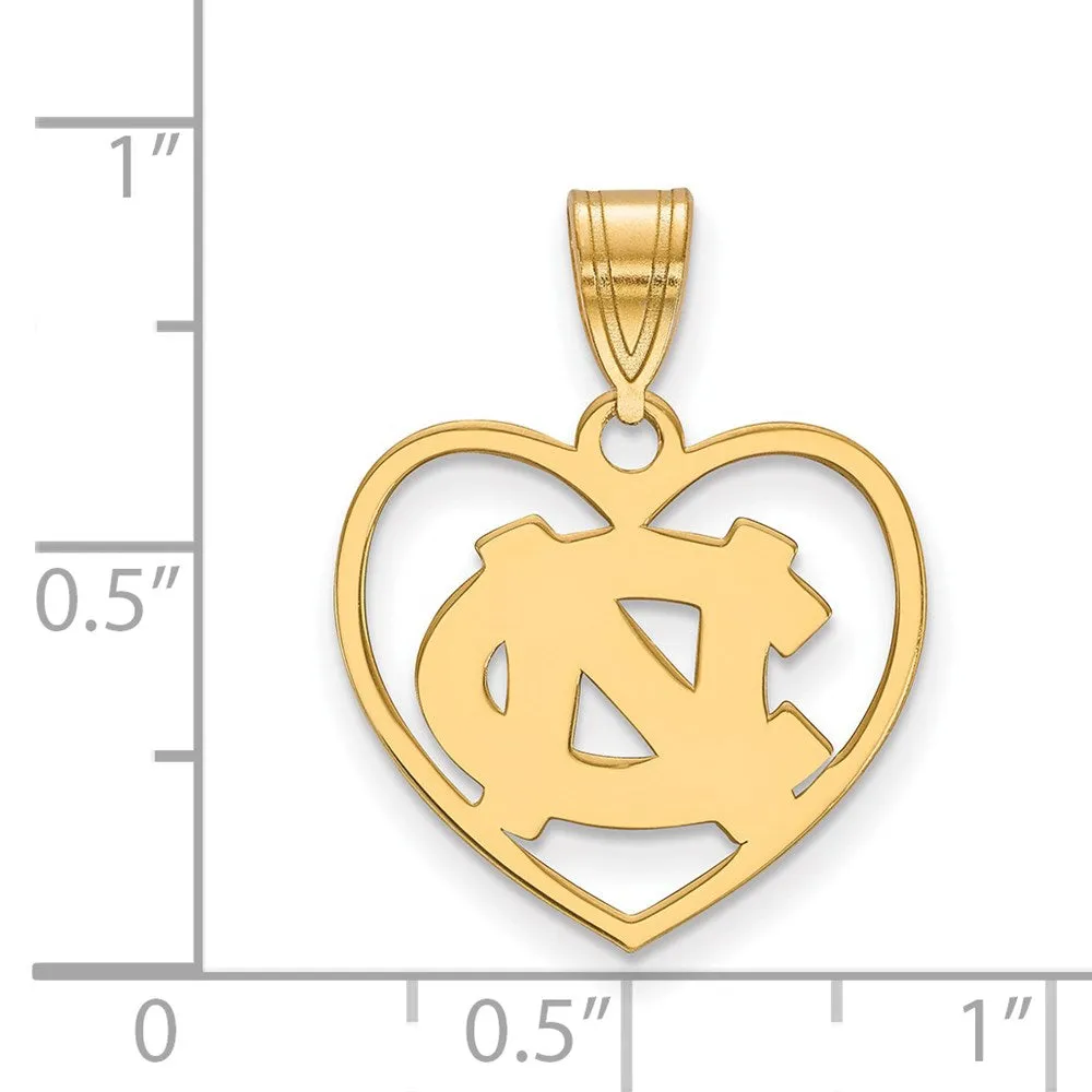 Sterling Silver Gold-plated University of North Carolina N-C Heart Pendant