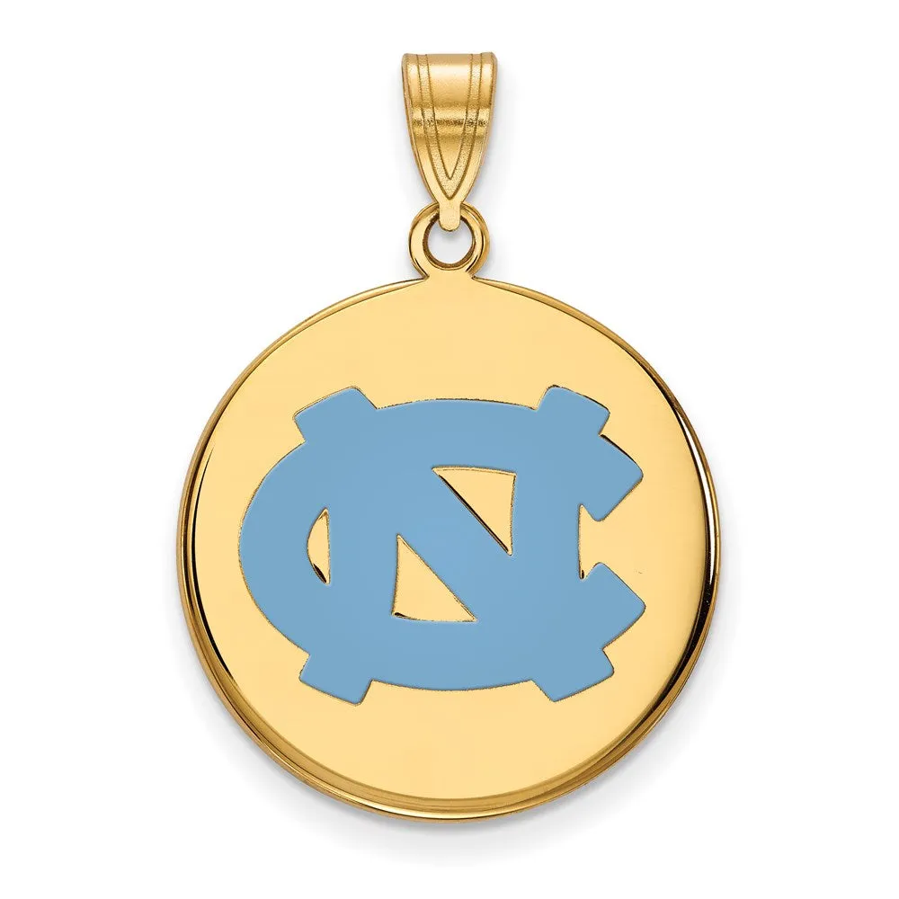 Sterling Silver Gold-plated University of North Carolina N-C Large Enameled Disc Pendant