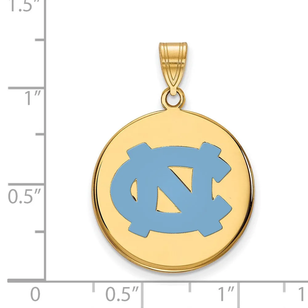 Sterling Silver Gold-plated University of North Carolina N-C Large Enameled Disc Pendant