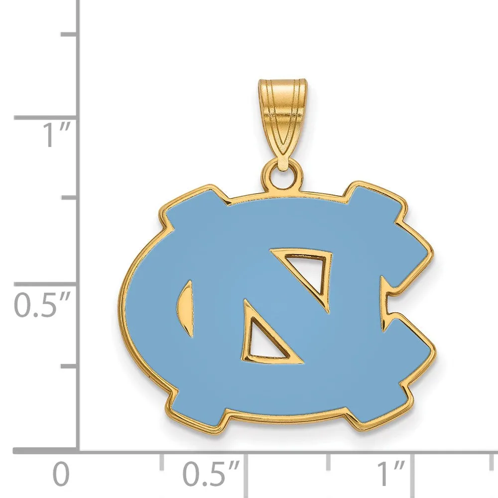 Sterling Silver Gold-plated University of North Carolina N-C Large Enameled Pendant
