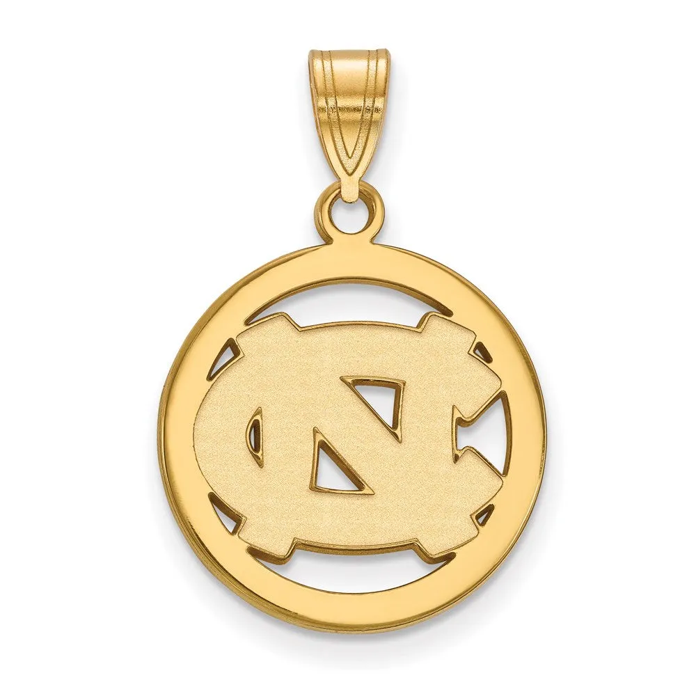 Sterling Silver Gold-plated University of North Carolina N-C Medium Circle Pendant