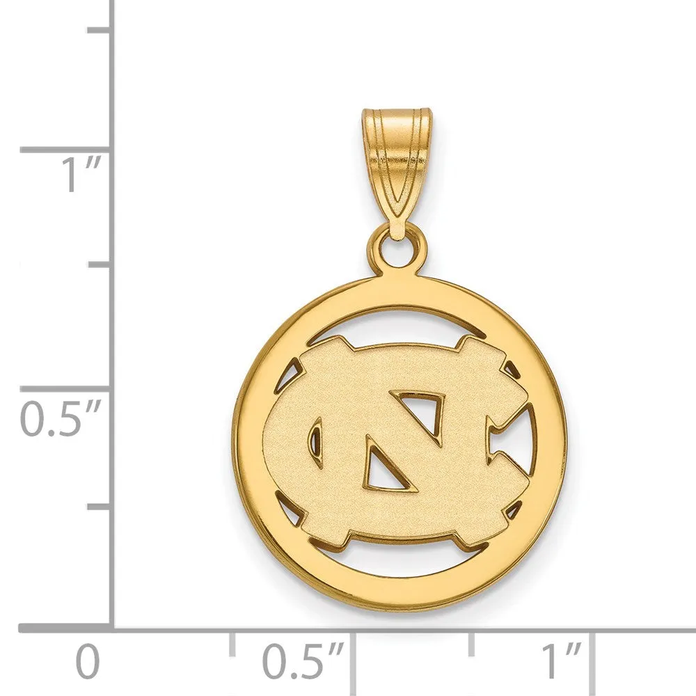 Sterling Silver Gold-plated University of North Carolina N-C Medium Circle Pendant