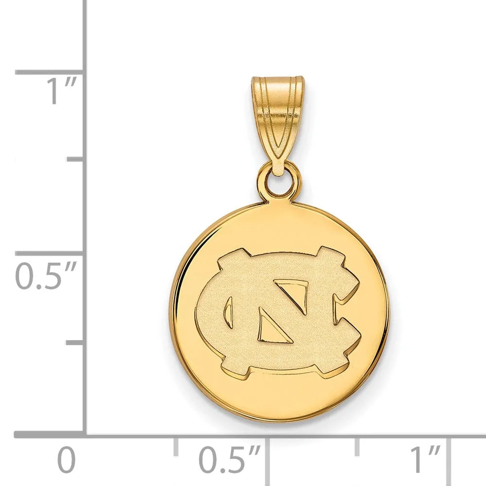 Sterling Silver Gold-plated University of North Carolina N-C Medium Disc Pendant
