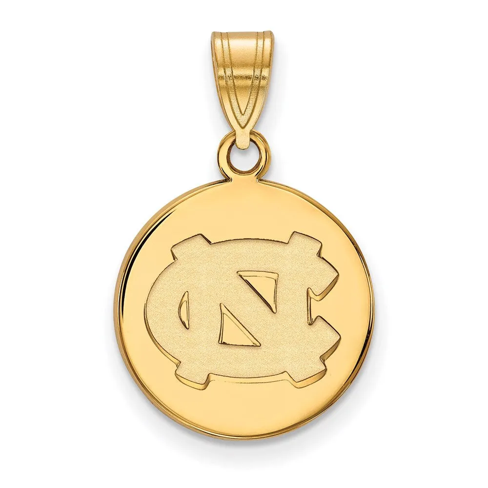 Sterling Silver Gold-plated University of North Carolina N-C Medium Disc Pendant