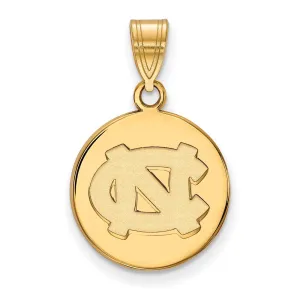 Sterling Silver Gold-plated University of North Carolina N-C Medium Disc Pendant