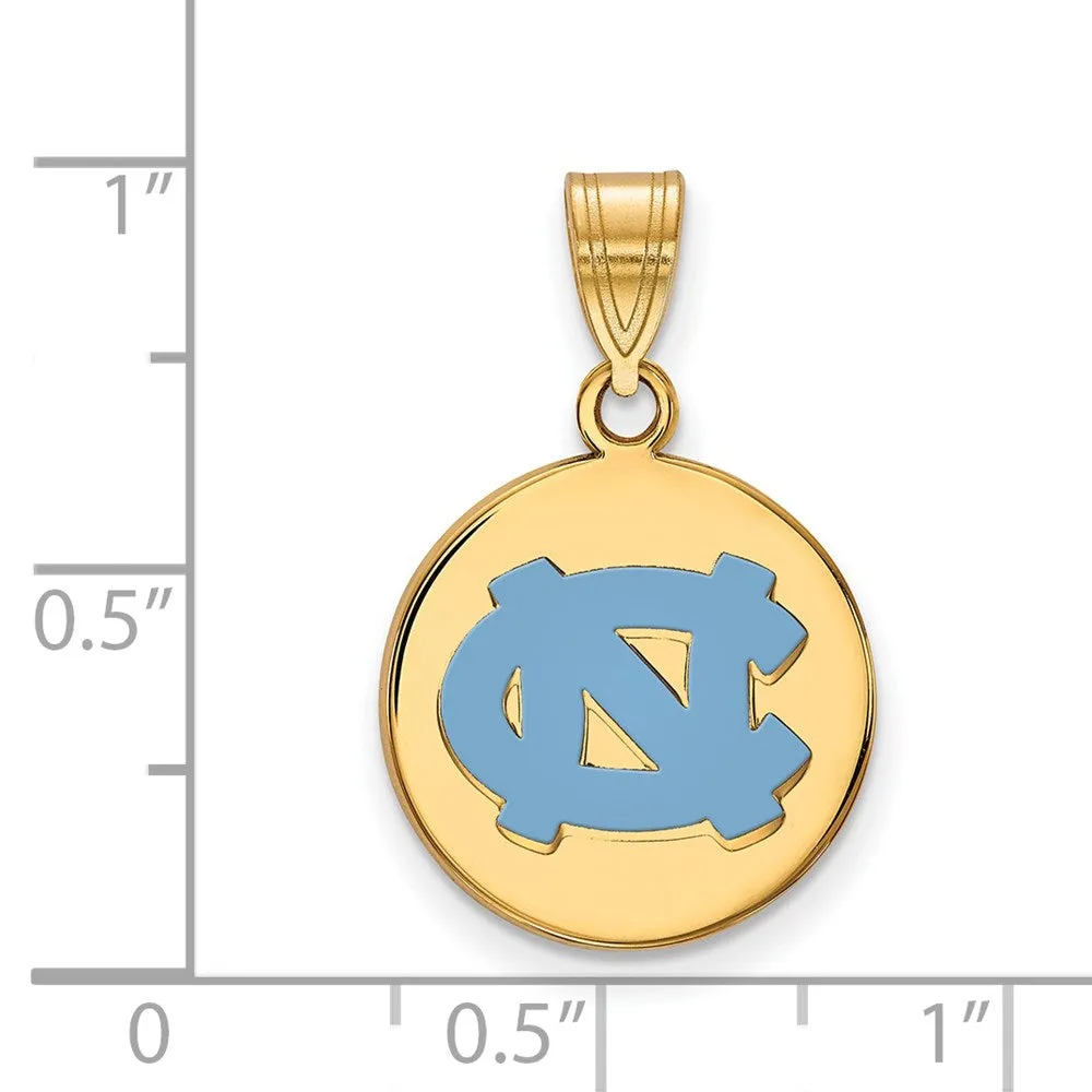 Sterling Silver Gold-plated University of North Carolina N-C Medium Enameled Disc Pendant